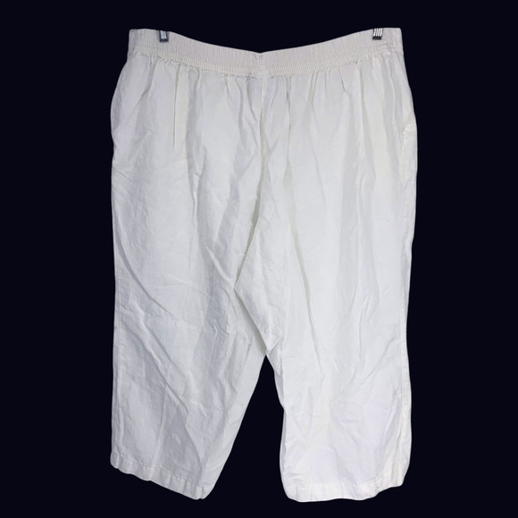 Lands' End Plus Sz 26W White Linen Pull On Cropped Beach Pants Wide Leg Pockets - Picture 5 of 5